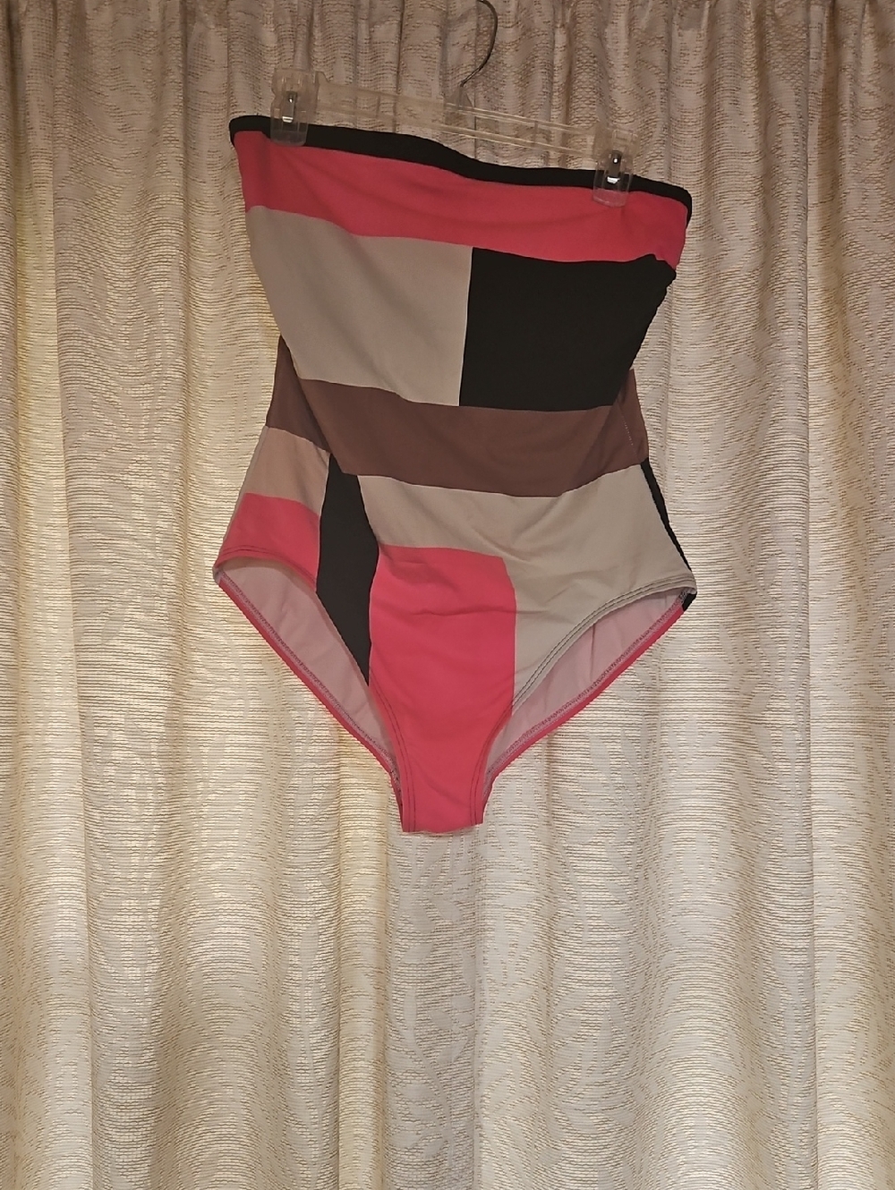 kate spade Colorblock Strapless One-Piece Swimsuit in Pink, Black, Brown, Cream